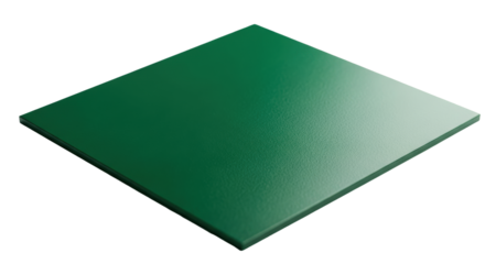 Pristine, sleek deep emerald green synthetic paper, high-gloss sheen, isolated on transparent background with copy space, concept of innovative design and modern elegance.