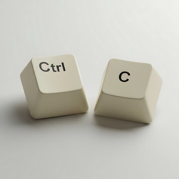 Two computer keyboard keys ctrl and c representing the copy command isolated on a white background