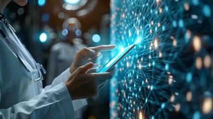 Doctor using digital network interface on tablet, Abstract pastel colored silk fabric texture, — - Powered by Adobe