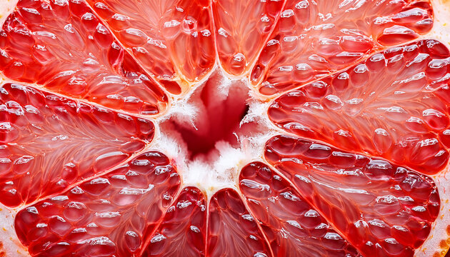 macro photo pink grapefruit cut vibrant details texture of fresh juicy fruit with water drops white pulp inside healthy citruses food concept vitamin rich nutrition summer vibes