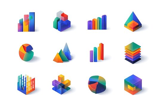 Dynamic modern 3D infographic charts and graphs in vibrant gradients, perfect for business analytics and data visualization.