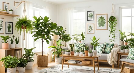 Obraz premium Indoor greenery: An abundant assortment of houseplants creates a serene and vibrant atmosphere