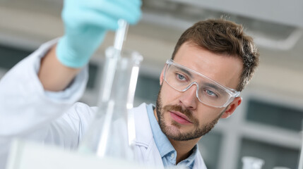 Chemical engineer conducts experiments in laboratory, focusing on hydrogen fuel cell technology. atmosphere is one of innovation and precision, highlighting importance of scientific research