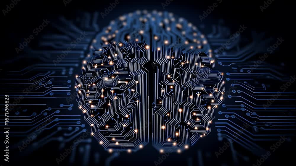 Poster digital brain design circuit patterns symbolizing innovation in artificial intelligence and modern t