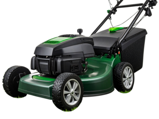 green lawnmower isolated on white background