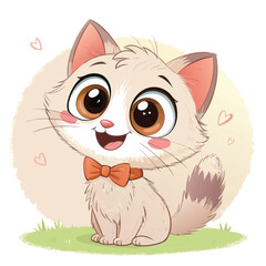 Print Cute Cartoon Cat with Hearts &ndash; Adorable Vector Illustration for Kids and Lovers
