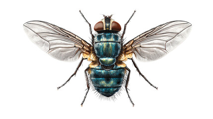 Fototapeta premium Realistic fly illustration showing segmented body parts isolated on a Transparent background, PNG file.