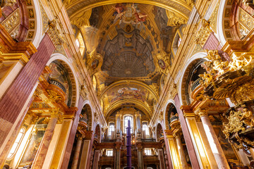 Fototapeta premium Vienna Austria 03-20-2025 Amazing fresco in the Jesuit Church, also known as the University Church which is a two-floor double-tower church in Vienna, Austria. Influenced by early Baroque principles