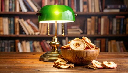 Dried Apples and Vintage Lamp in Library Setting