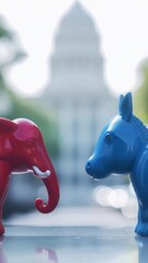 Figurines symbolize political rivalry outside U.S. Capitol with blue donkey and red elephant facing each other