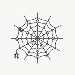 A simple illustration of a spider's web with an attached spider, all in a linear style.