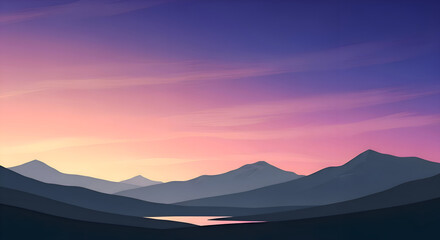 Sunset Over Mountain Silhouette Landscape Vector Art