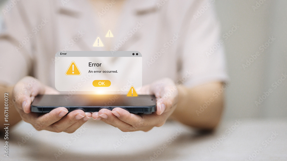 Poster mobile error alert notification warning on smartphone screen