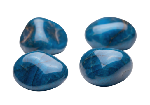 Unique, highly polished, iridescent blue river stones with natural tonal shifts, casually scattered on a transparent background, soft studio light, serene geological beauty concept - Powered by Adobe