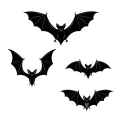 Naklejka premium Several stylized black bats with spread wings are depicted against a white background.