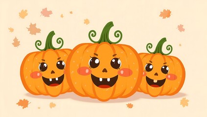 Cute Halloween Pumpkins Illustration