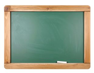 Blank green school board with a simple wooden frame, isolated on a white background.