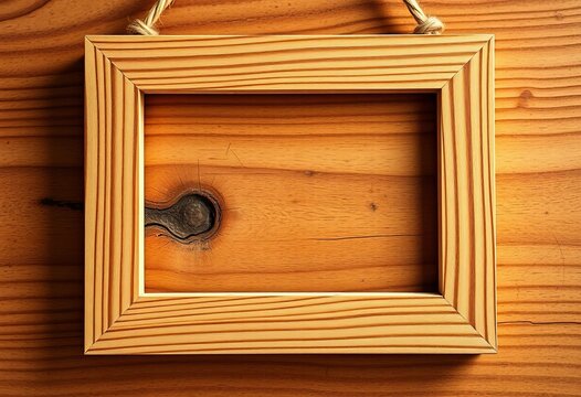 Close-up of a wooden picture frame with taut string attached, rectangle, blank