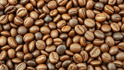 Naklejka premium Close-up of coffee beans arranged in a geometric pattern, harvest, geometric