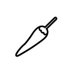 Outline drawing of a single chili pepper with a stem and a curved body on a white background image