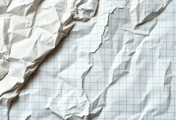 Close-up of crumpled, smudged graph paper with visible dirt and creases,  paper,  crumpled