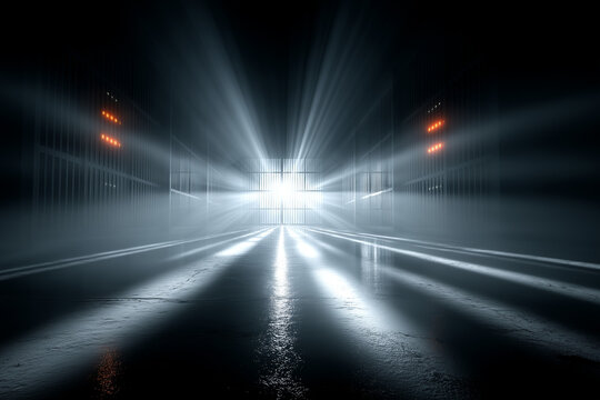 A futuristic, empty road at night with glowing lights suggesting high speed. A concept for the future of transportation, data highways, and modern technology.