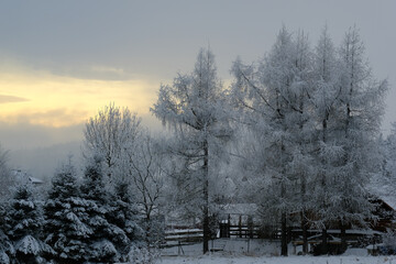 winter landscape at sunset, Tylicz