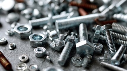 Metal bolts screws styled industrial concept objects composition modern design