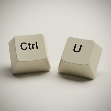 Two computer keyboard keys ctrl and u are positioned close together on a light background