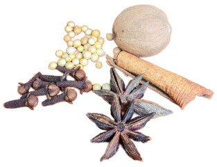 Assorted Dried Spices and Herbs Isolated on White Background