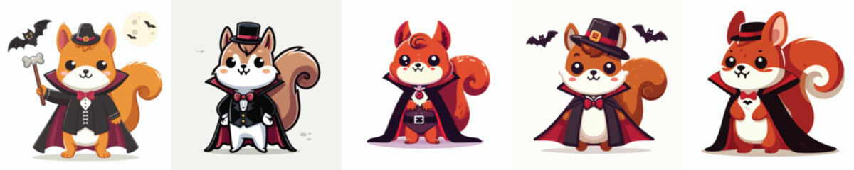 cute squirrel vector in Dracula costume