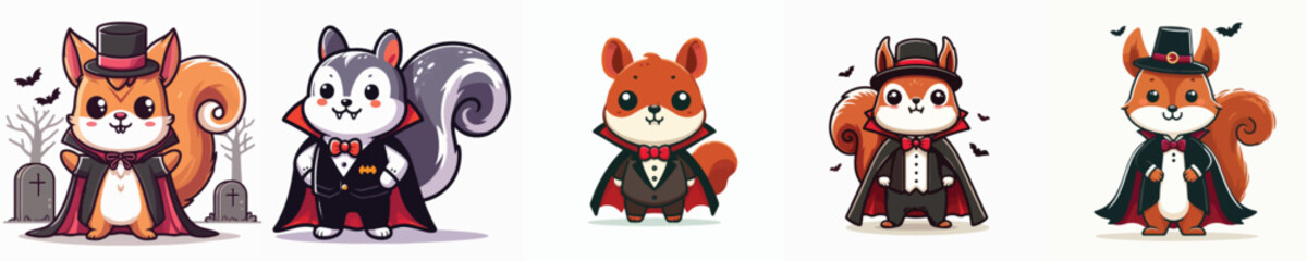 cute squirrel vector in Dracula costume