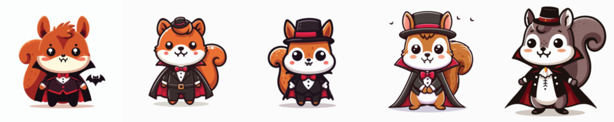 cute squirrel vector in Dracula costume