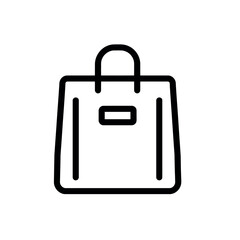 Illustration of a simple black outline of a shopping bag with handles and a rectangular opening at the top