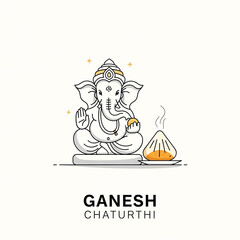 Minimalist line art illustration of Lord Ganesha with a modak for Ganesh Chaturthi