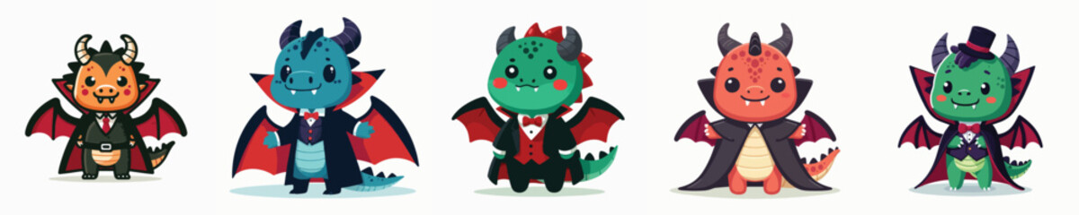 cute dragon vector in Dracula costume