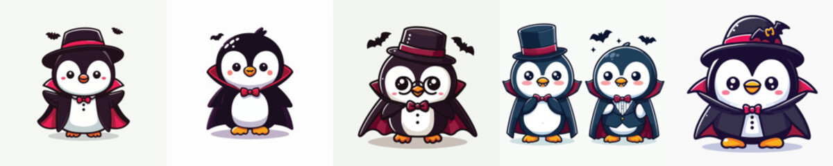 cute penguin vector dressed as Dracula