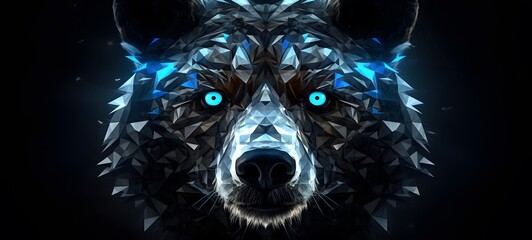 The black background contrasts sharply with the bright blue diamonds light emitted by snow bear ,generative AI