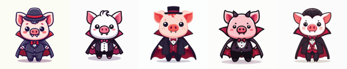 cute pig vector in Dracula costume