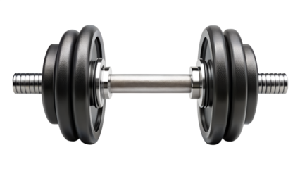 Dumbbell weight isolated on transparent background for fitness, exercise, gym, workout, training, bodybuilding and muscle strength