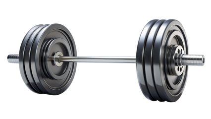 Barbell isolated on transparent background is a great tool for fitness, gym, exercise, workout, training, and strength, promoting health and wellness