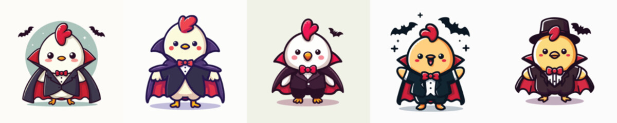 cute chicken vector wearing Dracula costume