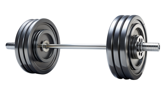 Barbell isolated on transparent background is a great tool for fitness, gym, exercise, workout, training, and strength, promoting health and wellness