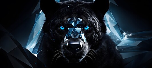The black background contrasts sharply with the bright blue diamonds light emitted by snow bear ,generative AI