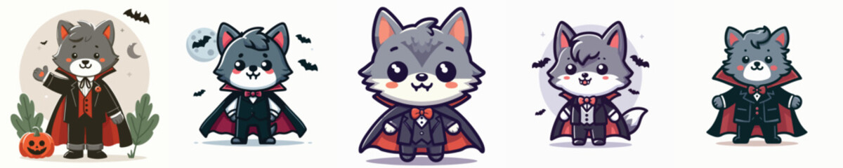 cute wolf vector in Dracula costume