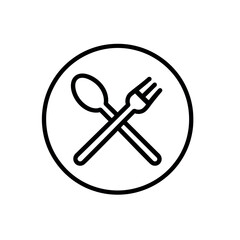 Crossed spoon and fork inside a circle representing dining or restaurant services in a simple line art style