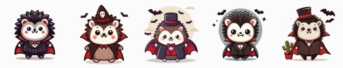 cute hedgehog vector in Dracula costume