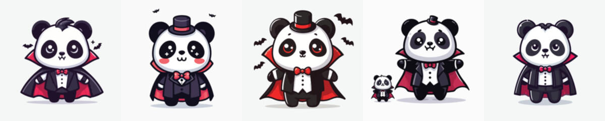 cute panda vector in Dracula costume