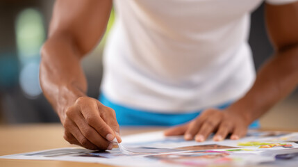 Obraz premium Person pinning photo of their fitness goal on board, showcasing determination and motivation. focus is on hands and images, emphasizing commitment to healthy lifestyle