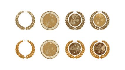 Vintage laurel wreath vector set with gold coin and medal design elements for award and achievement theme 100